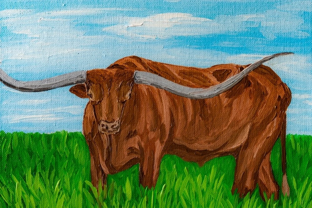 oil painting of Texas longhorn